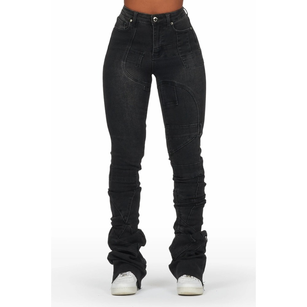 Rockstar Original Jeans XL Wynter Black Super Stacked Flare Cargo Pockets NWT - Picture 4 of 13